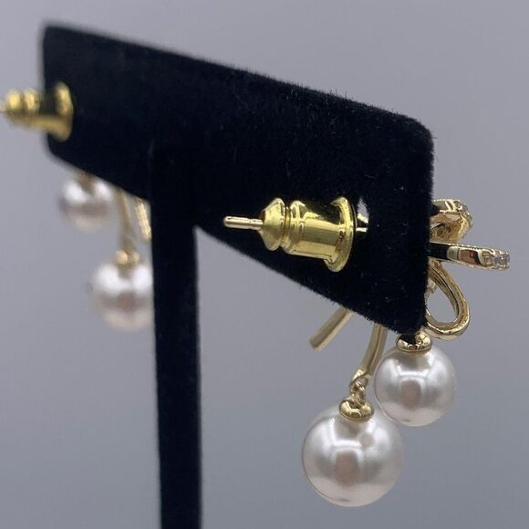 New earrings, no tags, 925  sterling silver, 4 real pearls, drop style, clear cr - Picture 7 of 16